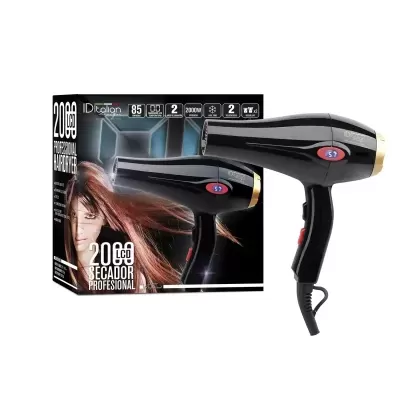 Secador de cabelo profissional preto com visor LCD e caixa