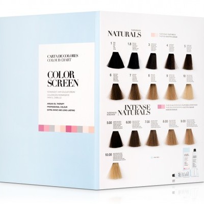 Catálogo de cores de cabelo em tons naturais e intensos com várias amostras mostradas