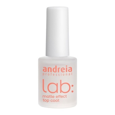 Frasco de verniz para unhas branco com texto laranja e tampa branca