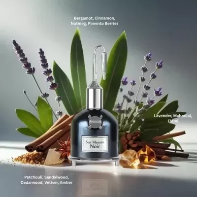 Frasco de perfume Sur Mesure Noir com ingredientes naturais