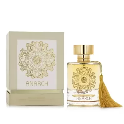 Perfume ANARCH com embalagem bege e dourada