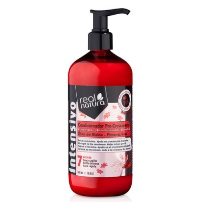 Frasco vermelho com doseador preto de condicionador Real Natura Intensivo Pro-Crescimento