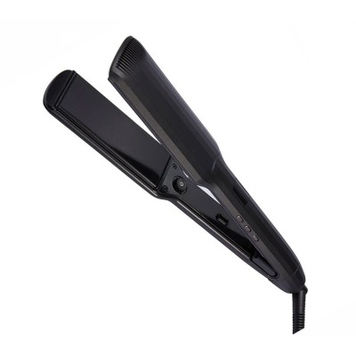 Alisador de cabelo preto com placas largas aberto