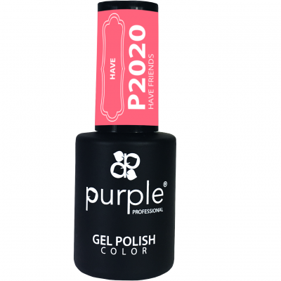 Frasco de verniz gel preto com tampa rosa e texto branco P2020