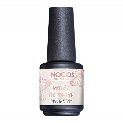 Frasco de verniz gel branco leitoso com brilhos da INOCOS