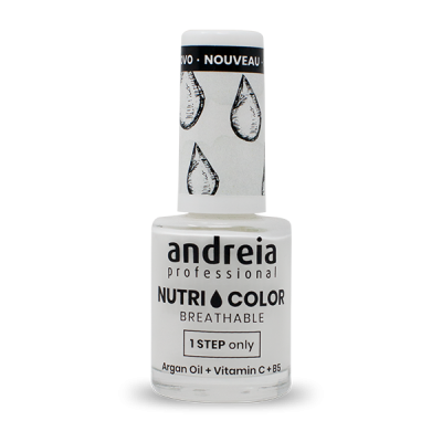 Frasco de verniz de unhas branco com texto e tampa decorada com gotas