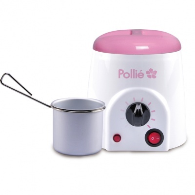 Aparelho para derreter cera branco e rosa com copo metálico e botões