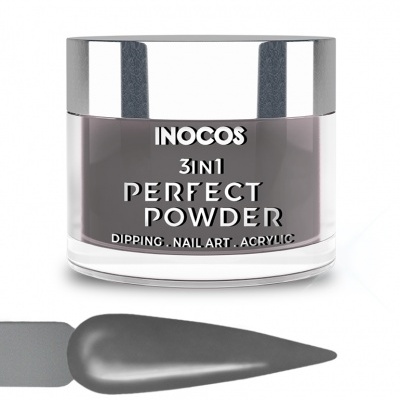 Frasco de pó para unhas INOCOS 3IN1 PERFECT POWDER cinzento com tampa prateada