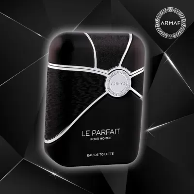 Frasco de perfume masculino Le Parfait Pour Homme Armaf preto com detalhes prateados