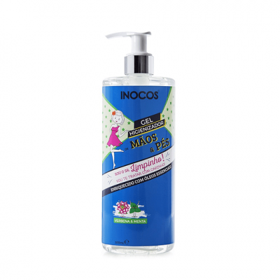 Frasco de gel higienizador INOCOS para mãos e pés, 500ml, com doseador branco