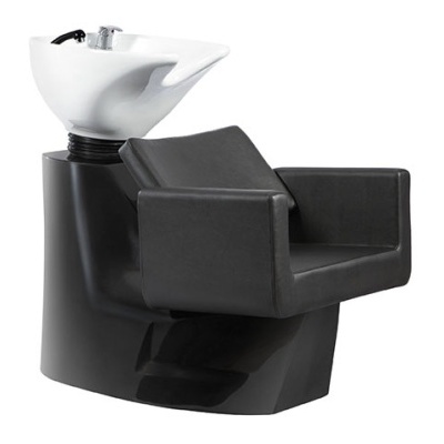 Cadeira de lavagem preta para salão com lavatório branco