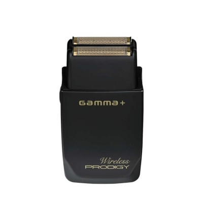 Aparelho de barbear elétrico preto Gamma+ Wireless Prodigy com grelhas douradas