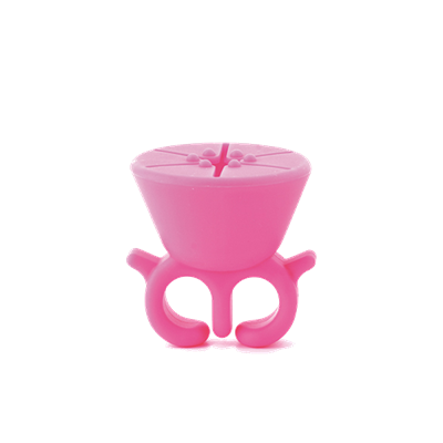 Anel rosa de silicone com tigela e pequenos corações no topo