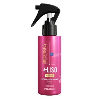 Frasco rosa spray pré-escova Bio Extratus para cabelo liso
