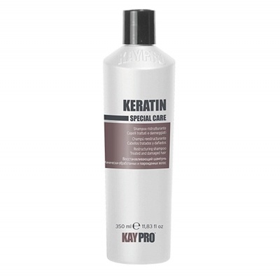 Frasco de champô KERATIN SPECIAL CARE da KayPro branco com tampa preta