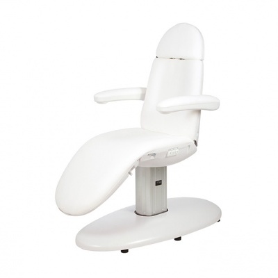 Cadeira elétrica branca para estética com apoio para braços e base oval