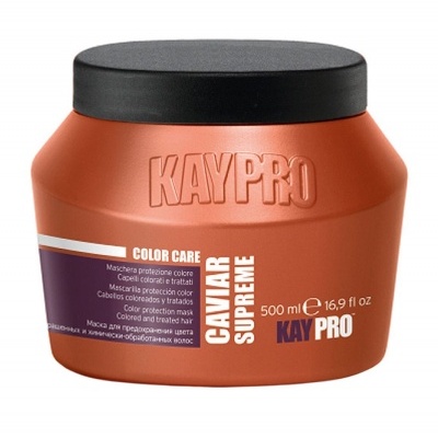 Recipiente de máscara para cabelo Kay Pro Caviar Supreme de cor alaranjada com tampa preta