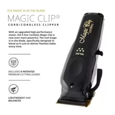 Máquina de cortar cabelo WAHL Magic Clip cordless preta com lâmina dourada