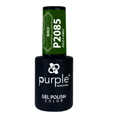 Frasco preto de verniz gel para unhas Purple Professional com tampa verde e texto branco