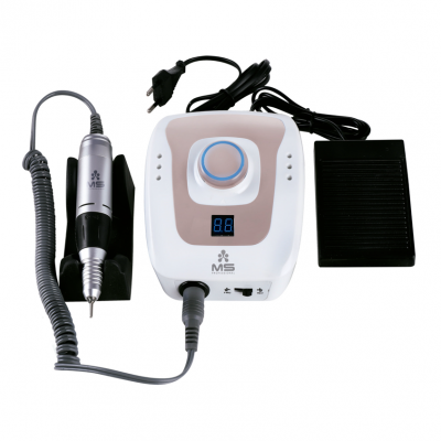 Aparelho elétrico para manicure branco e cinzento com controle digital e pedal