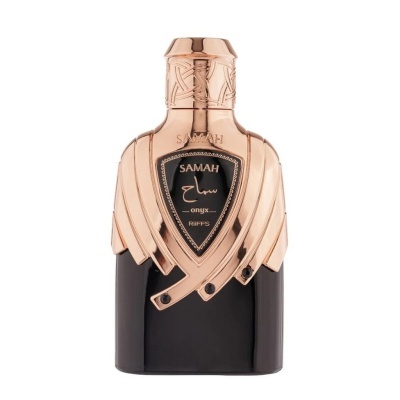 Frasco de perfume SAMAH onyx com detalhes em cobre e corpo preto