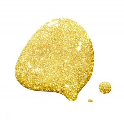 Gotas de glitter dourado brilhante em fundo branco