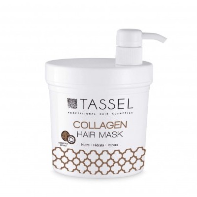Máscara capilar TASSEL Collagen Hair Mask embalagem branca com tampa e dispenser