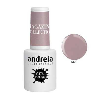 Verniz gel Andreia Professional com tampa rosa e amostra da cor MZ6