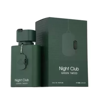 Frasco de perfume Night Club Green Tweed verde escuro com caixa correspondente