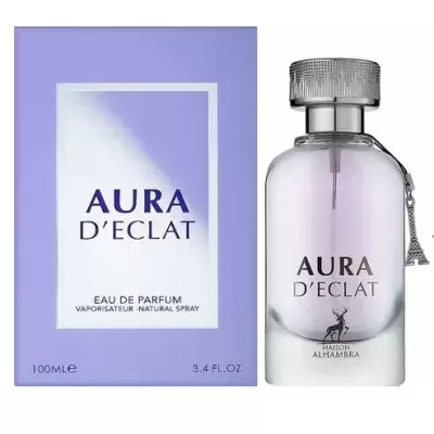 Frasco e embalagem de perfume Aura D'Eclat lilás