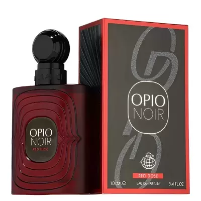 Frasco e embalagem do perfume Opio Noir Red Dose vermelho e preto