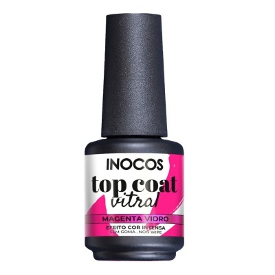 Frasco de verniz para unhas INOCOS top coat vitral Magenta Vidro