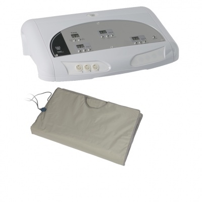 Aparelho eletrónico branco com capa de tecido cinza claro