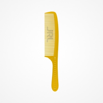 Pente amarelo de plástico com cabo texturizado e dentes finos