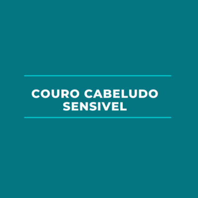 Texto COURO CABELUDO SENSIVEL sobre fundo azul esverdeado