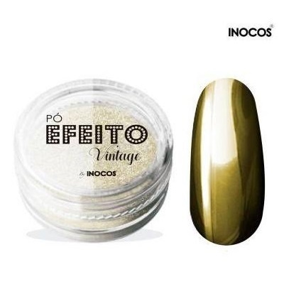 Pó efeito vintage para unhas e amostra de cor dourada