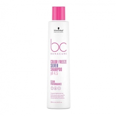 Frasco branco de shampoo Schwarzkopf BC Bonacure com tampa rosa