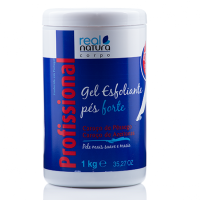 Pote branco com rótulo azul e vermelho de gel esfoliante para pés