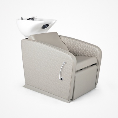 Cadeira de lavagem de cabelo cinza com lavatório branco