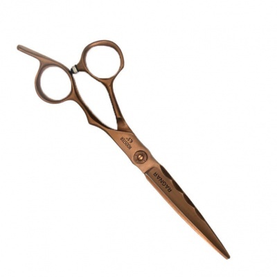 tesoura de cabelo metálica bronze com texto gravado
