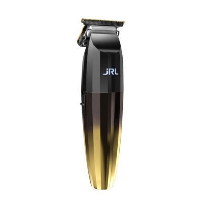 Aparelho de barbear elétrico preto e dourado com logo JRL