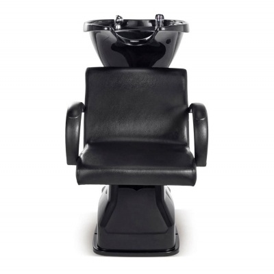 Cadeira de lavagem preta para salão de beleza com lavatório integrado