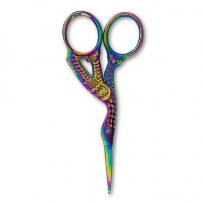 Tesoura pequena iridescente com design decorativo em metal