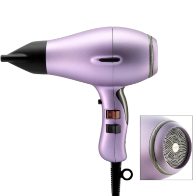 Secador de cabelo lilás com detalhes pretos e cinzentos