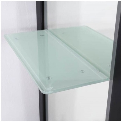 Prateleira de vidro transparente com estrutura preta