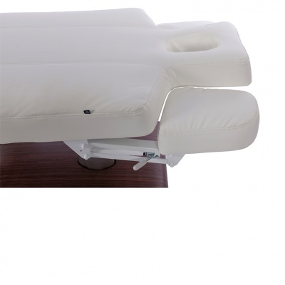 Cama de massagem branca com apoio de braço ajustável