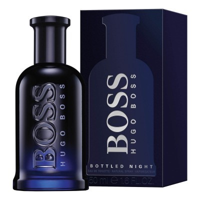 Frasco e caixa perfume BOSS HUGO BOSS BOTTLED NIGHT azul escuro