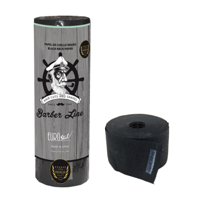 Rolo de papel preto para barbear com embalagem e rolo desenrolado