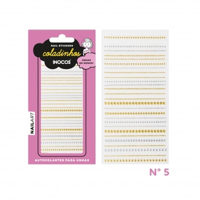 Autocolantes para unhas dourados e prateados em cartão rosa coladinhos Inocos