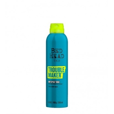 Spray de cabelo BED HEAD TIGI TROUBLE MAKER embalagem azul e verde limão